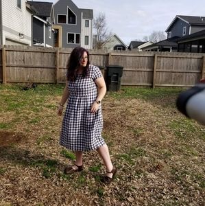 Pyne and Smith linen dress navy and white midi